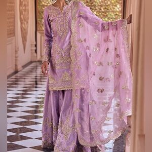 Lashkaraa Dusty Purple Embroidered Sharara